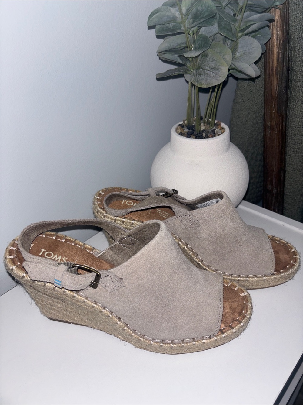 TOMS Taupe Suede Espadrille Wedge Sandals with Slingback